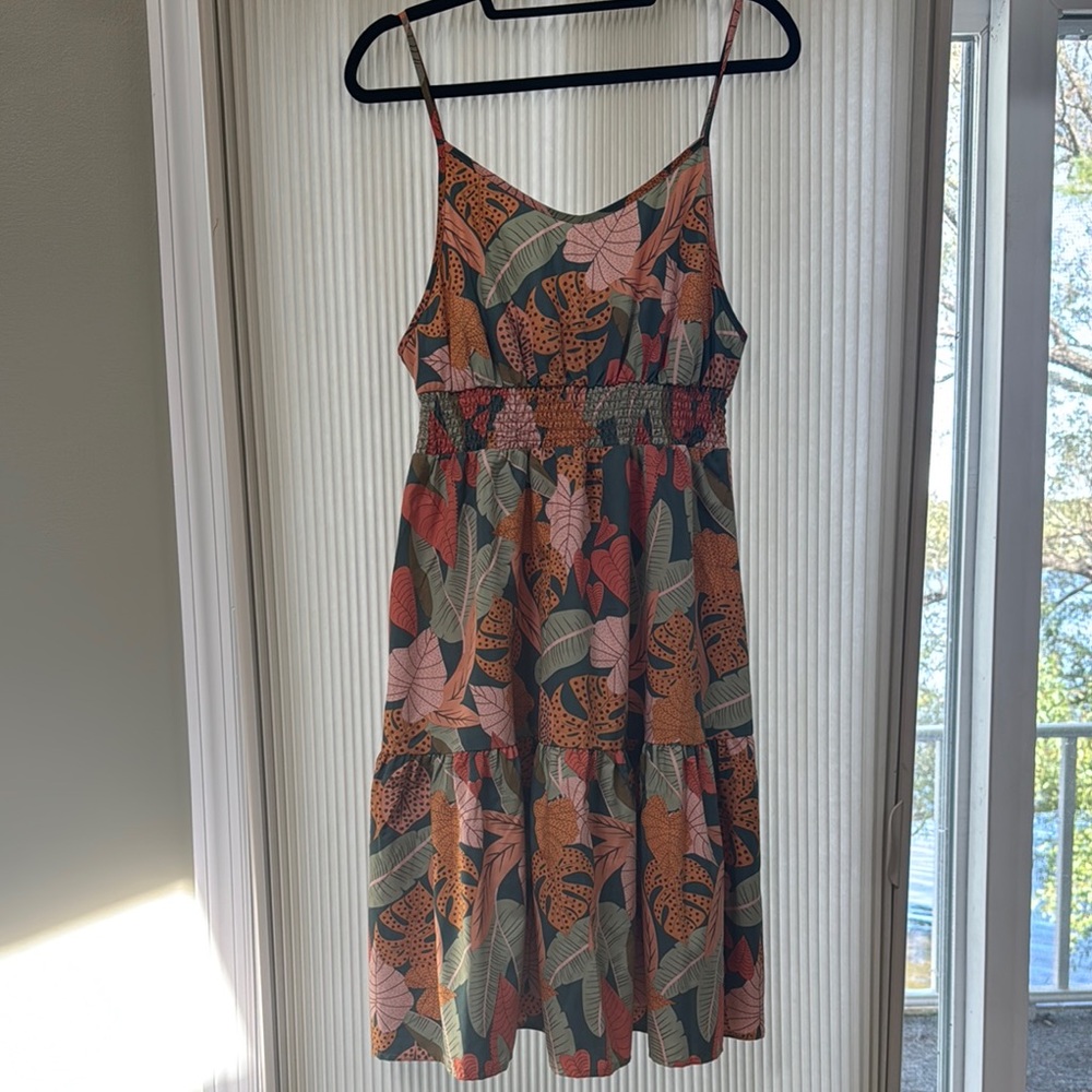 Tropical Print Spaghetti Strap Dress